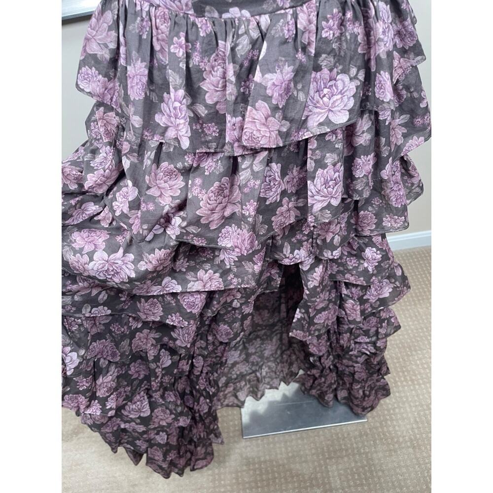 V. CHAPMAN Josephine Floral Ruffle Tiered Bustier Chocolate Maxi Dress Size 10 - Picture 6 of 10